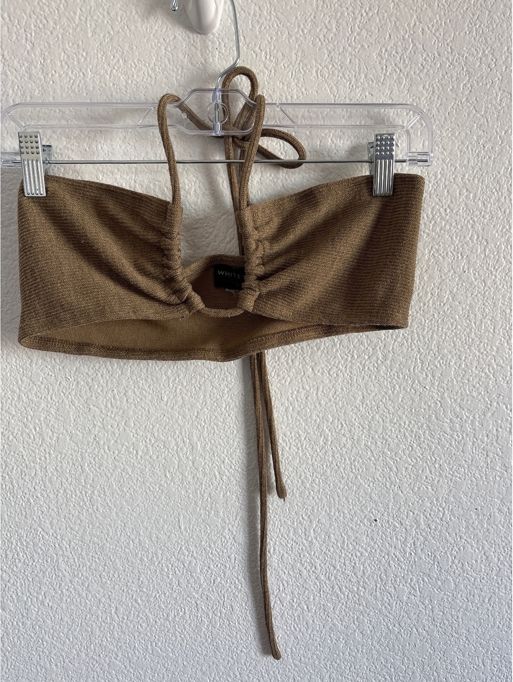 White Fox Women's Brown Ribbed Knit Halter Crop Top, Size Small